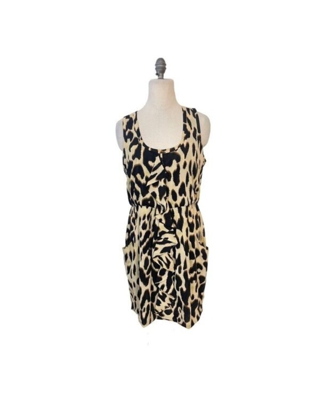 Calvin Klein Leopard Print Ruffle Dress 10 12